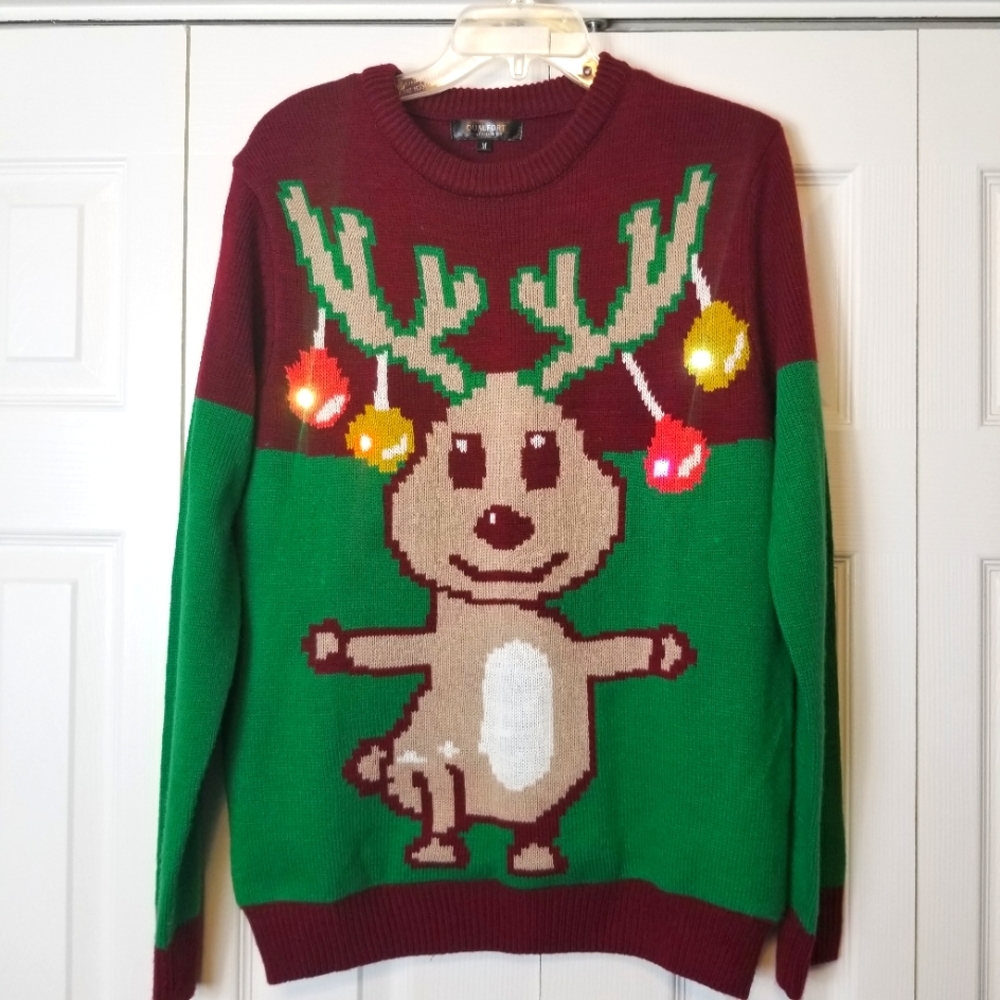 Qualfort Prime Collection Light Up Reindeer Christmas Sweater